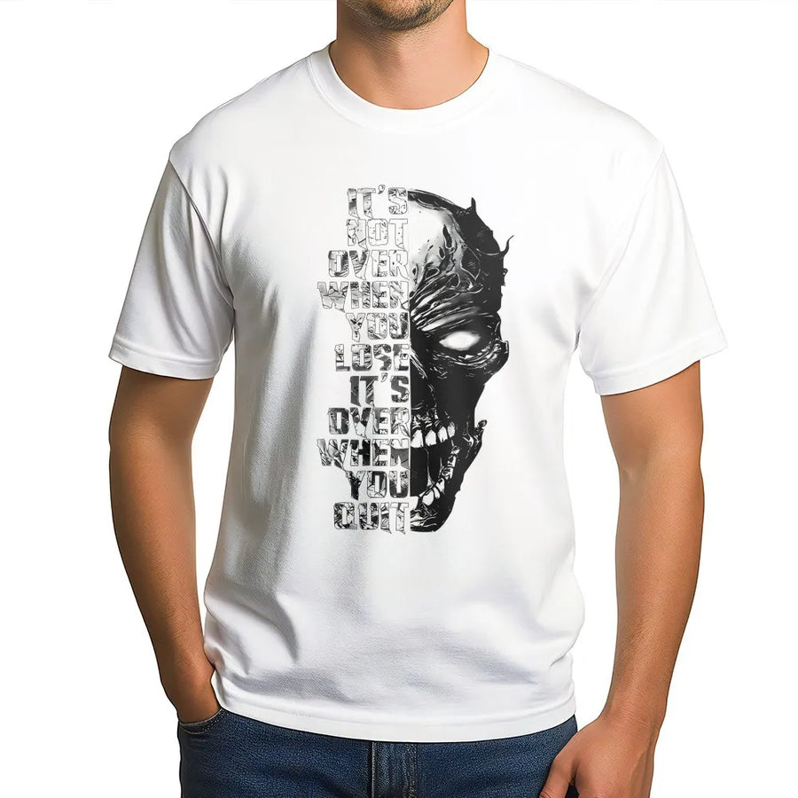 Motivational Skull T-Shirt | It's Not Over When You Lose Quote | Premium Cotton Graphic Tee | Gift for Gym Enthusiasts and Men