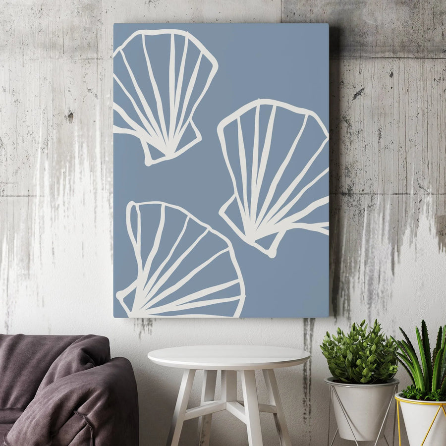 Minimalist Seashell Vertical Canvas | Abstract Line Art Print | Premium Gallery Wrapped Wall Decor | Coastal Beach House Decor Gift