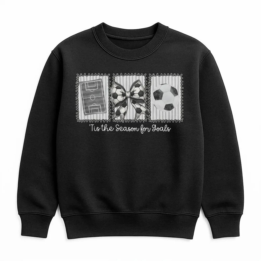 Tis The Season For Goals Sweatshirt | Coquette Soccer Bow Graphic | Premium Cotton Blend | Gift For Soccer Mom And Game Day Apparel