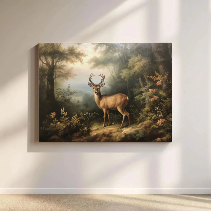 Vintage Deer Painting Canvas Wall Art | Rustic Woodland Animal Scene | Premium Gallery-Wrapped Print | Cabin & Lodge Decor Gift