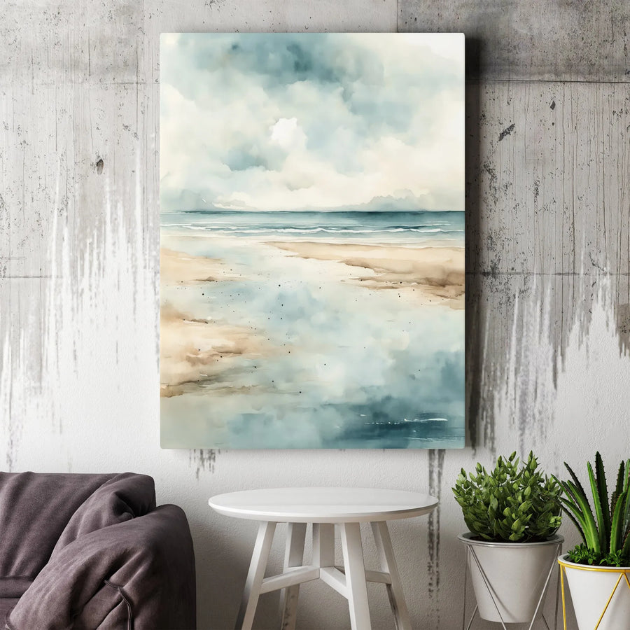Abstract Beach Canvas Wall Art | Serene Seascape Watercolor Print | Premium Gallery Wrapped Canvas | Modern Coastal Home Decor Gift