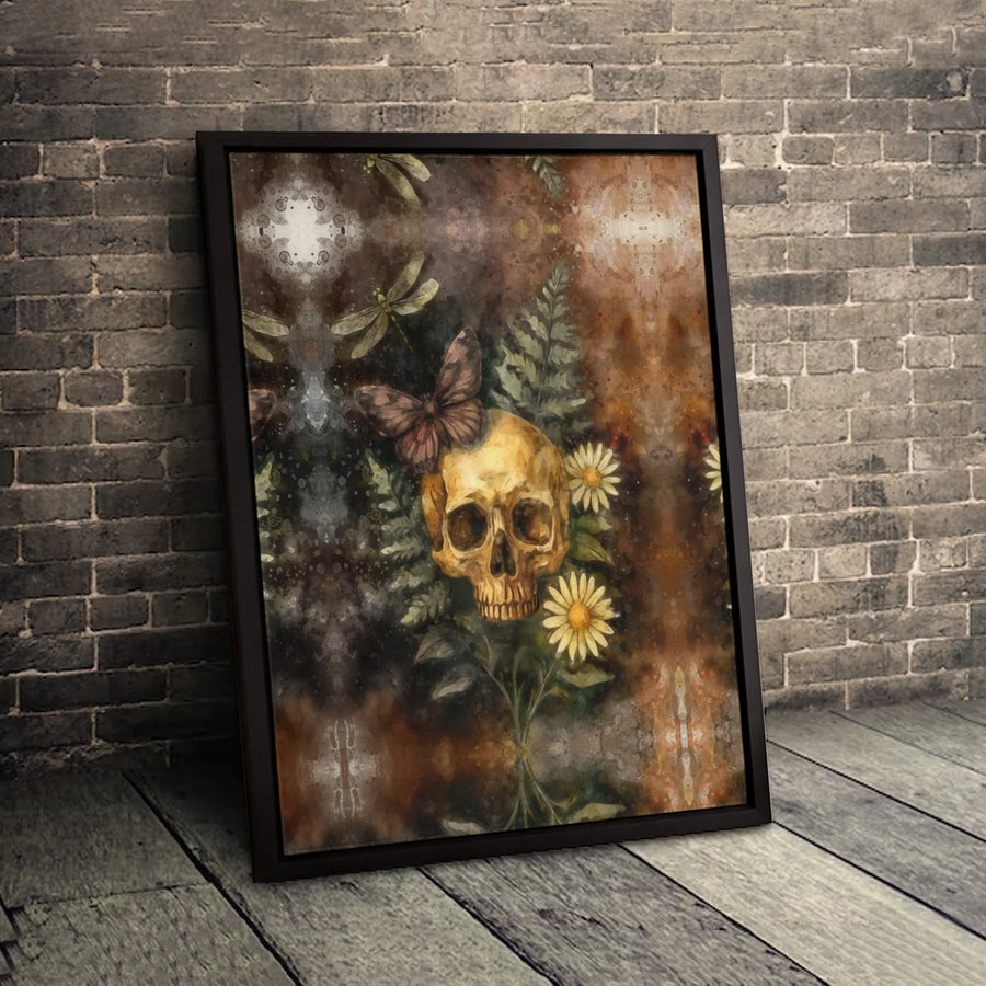 Skull Wall Art Print | Gothic Botanical Butterfly Canvas | Premium Gallery Wrapped Decor | Moody Nature Gift for Home Office