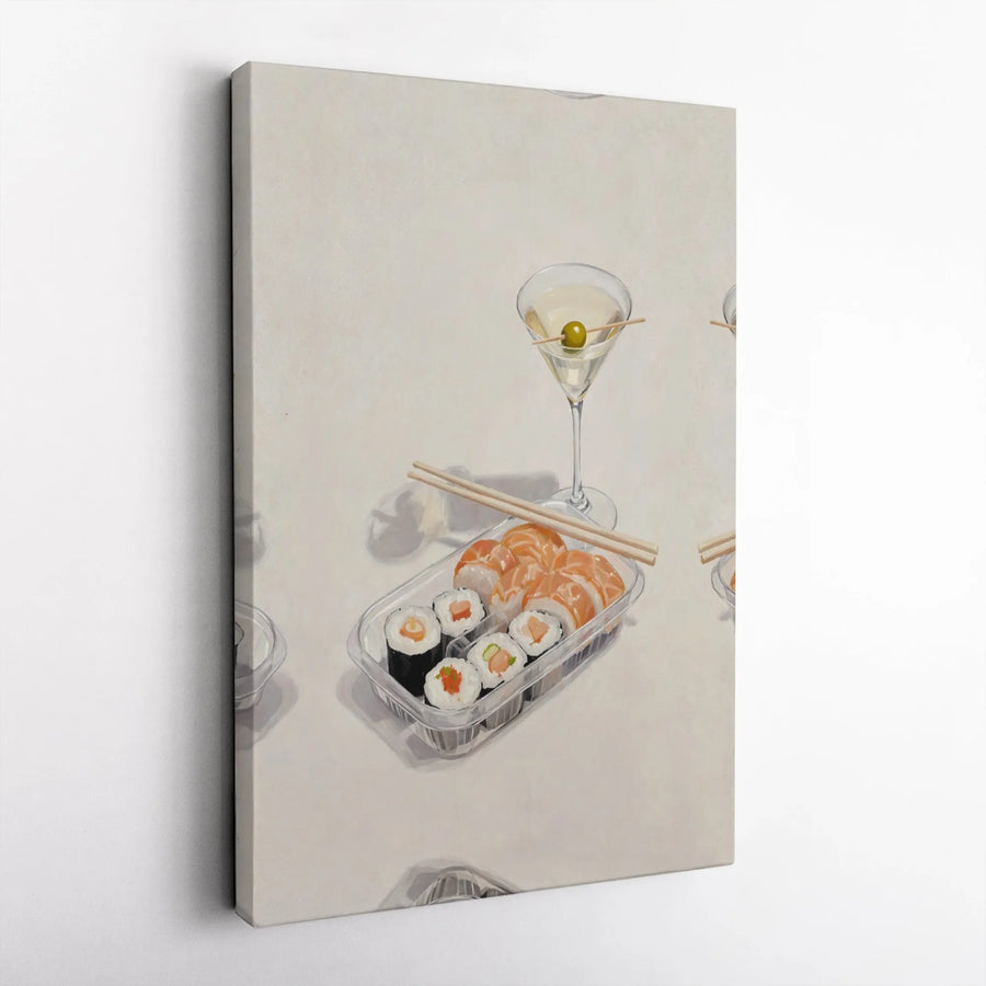 Sushi and Martini Still Life Canvas Art | Contemporary Kitchen Wall Decor | Premium Stretched Gallery Wrap | Unique Foodie Gift Idea