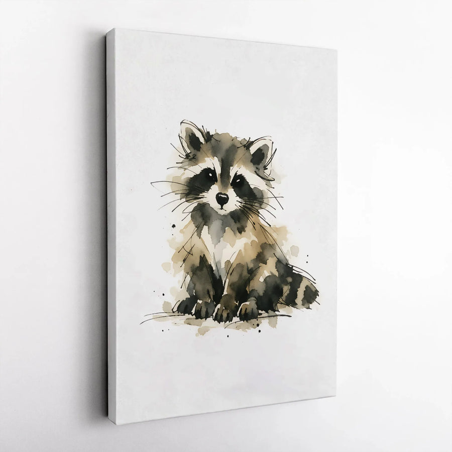 Watercolor Raccoon Canvas Wall Art | Ink and Wash Sketch Animal Print | Premium Frameless Gallery Wrap | Nursery Decor Gift for Animal Lover