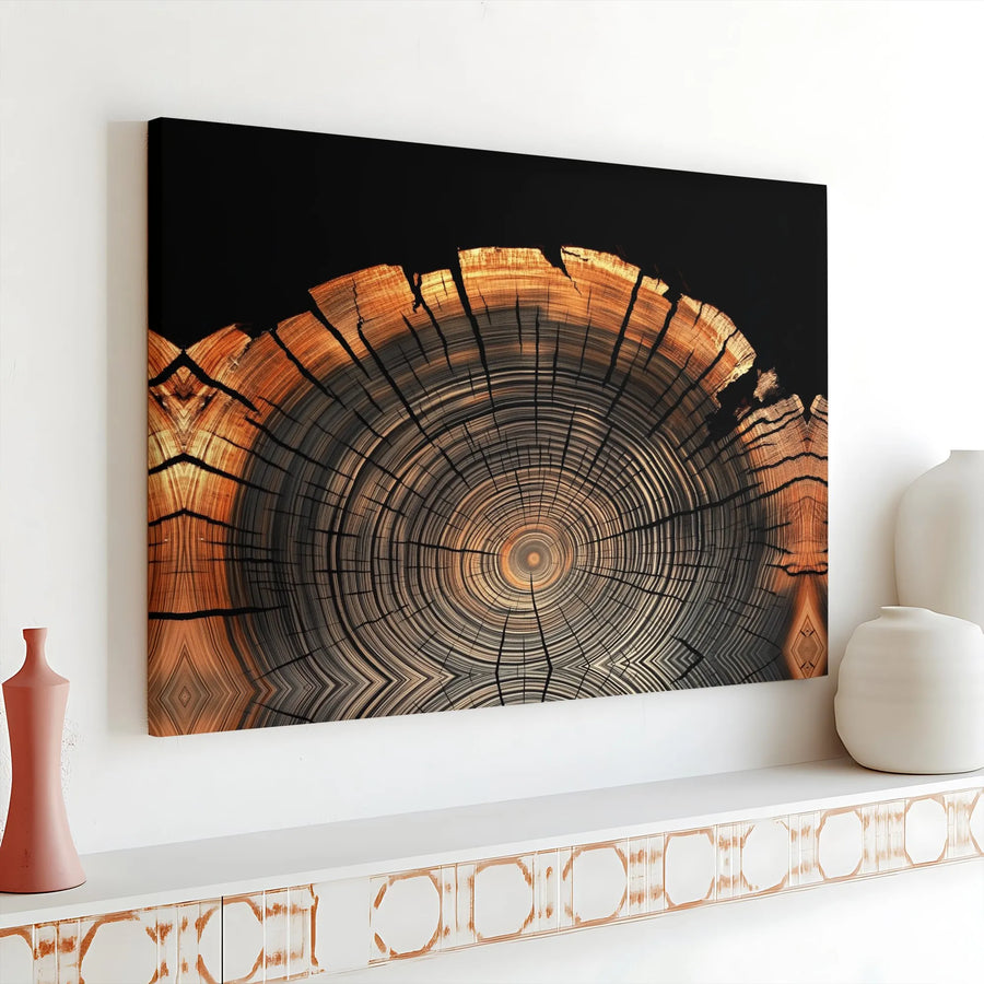 Tree Ring Canvas Wall Art | Abstract Wood Grain Cross Section | 1.25" Premium Gallery Wrap | Modern Nature Home Decor for Living Room
