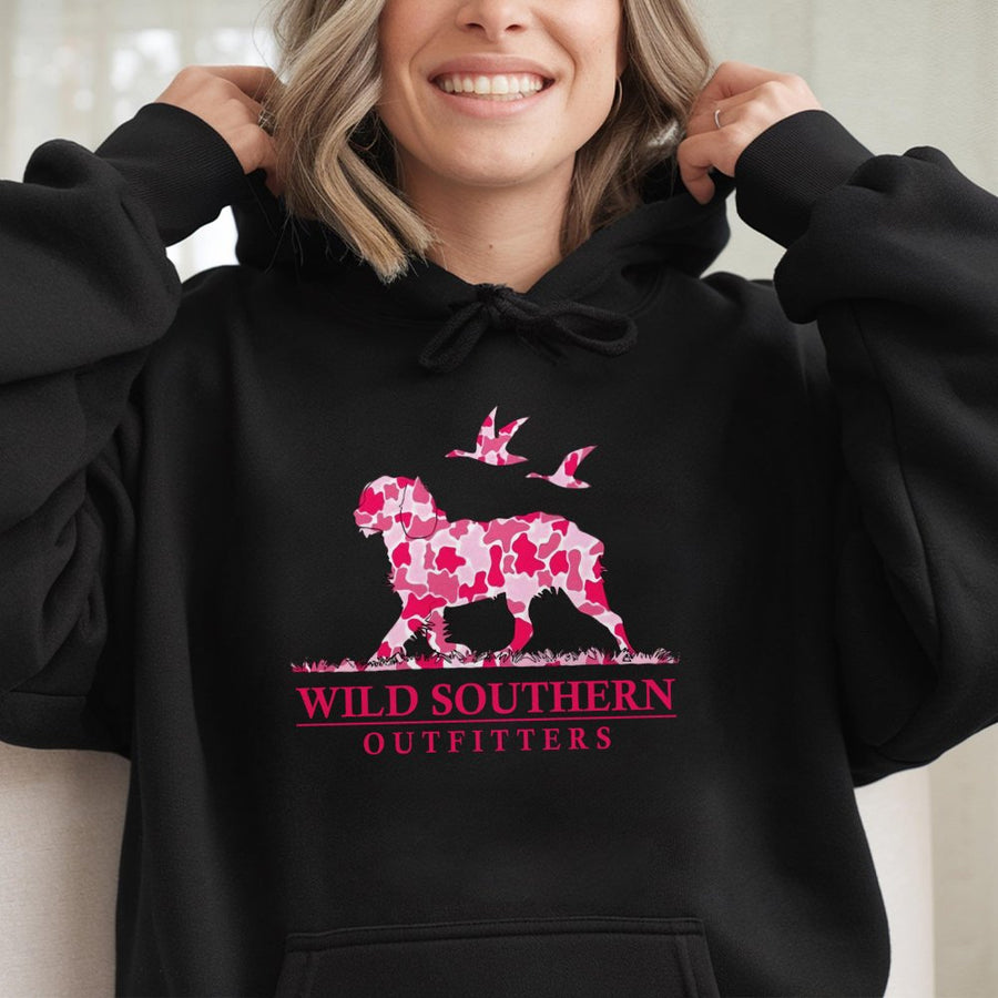 Boykin Spaniel Hoodie | Pink Camo Hunting Dog Design | Premium Cotton-Poly Blend | Gift for Outdoorsmen and Dog Lovers