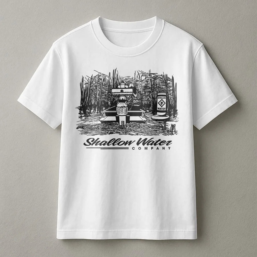 Shallow Water Boat T-Shirt | Marsh Duck Hunting Graphic | Premium Cotton Unisex Tee | Outdoorsman Gift For Hunter