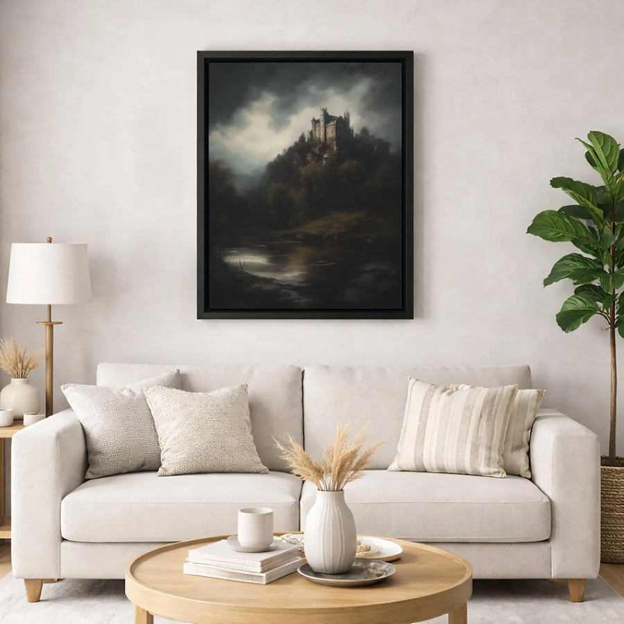 Moody Gothic Castle Canvas | Dark Forest Landscape Wall Art | Premium 1.25 Inch Gallery Wrap | Atmospheric Home Decor Gift