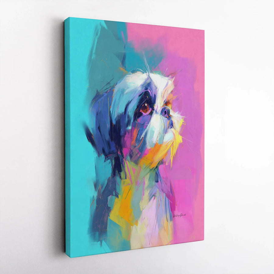 Shih Tzu Canvas Wall Art | Colorful Abstract Dog Portrait | Premium Gallery Quality Print | Modern Home Decor Gift for Dog Lovers