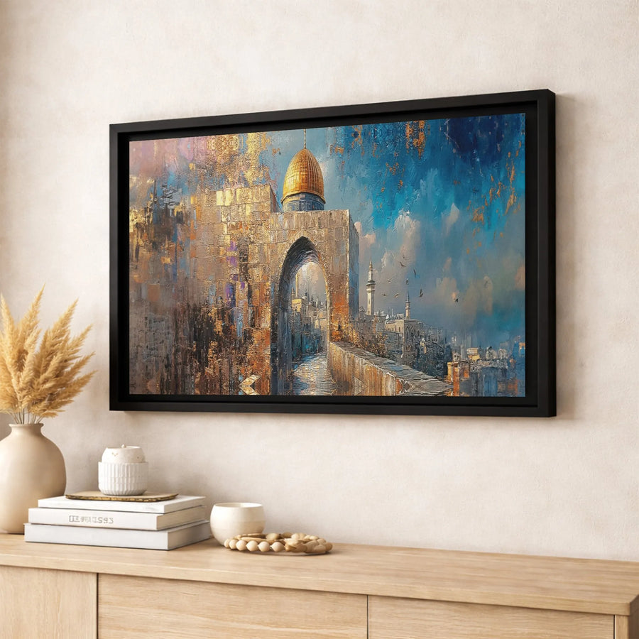Jerusalem Wall Art | Dome Of The Rock Abstract Canvas | Premium Gallery-Wrapped Print | Islamic Home Decor & Spiritual Gift