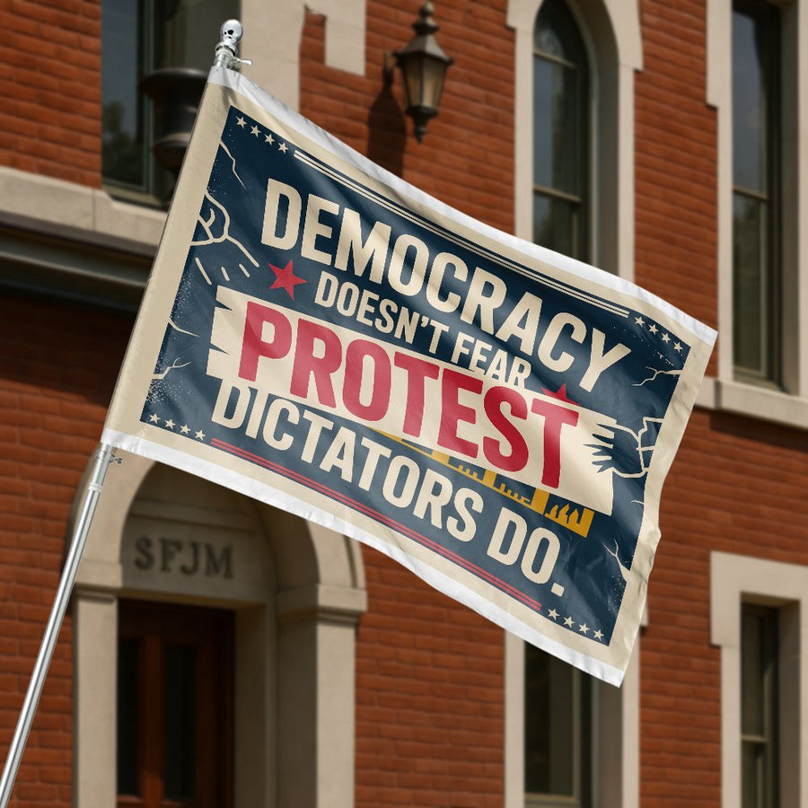 Democracy Doesn't Fear Protest House Flag | Activism Yard Banner | Weather-Resistant Polyester | Gift for Social Justice Advocate