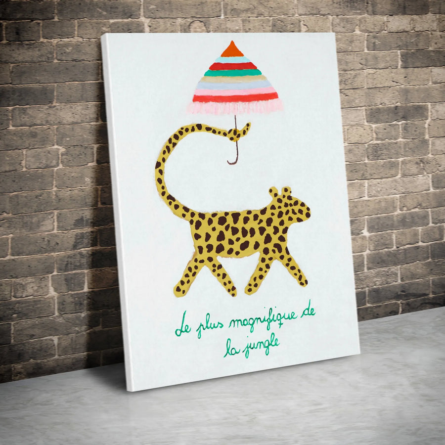 Whimsical Leopard Canvas Print | French Quote "Le Plus Magnifique" Wall Art | Premium 1.25" Deep Canvas | Unique Kids Room & Nursery Decor Gift