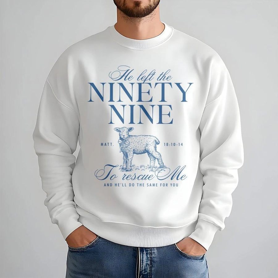 He Left The Ninety Nine To Rescue Me Sweatshirt | Christian Bible Verse Graphic | Premium Cotton Blend | Faith-Based Gift For Men And Women