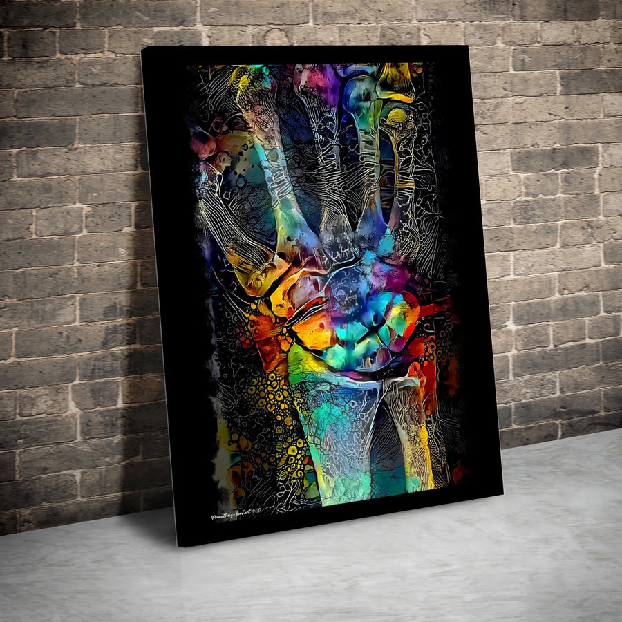 Anatomy Art Canvas Print | Colorful Skeletal Hand Illustration | Premium Gallery Wrapped Canvas | Medical Office Decor Gift for Doctor