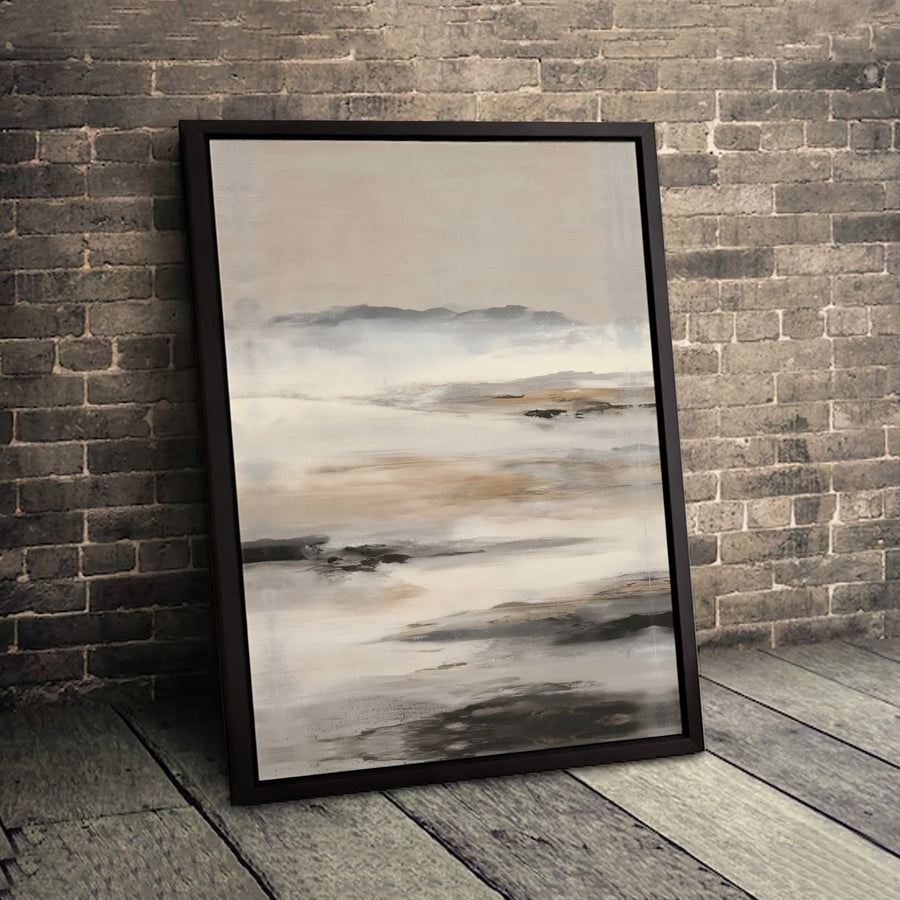 Abstract Landscape Canvas Art | Neutral Beige and Grey Tone Wall Decor | 1.25-Inch Gallery Wrap | Modern Minimalist Home Office Decor