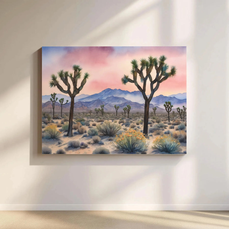 Joshua Tree Canvas Wall Art | Watercolor Desert Landscape Print | Premium Gallery Wrap Canvas | Southwestern Home Decor Gift