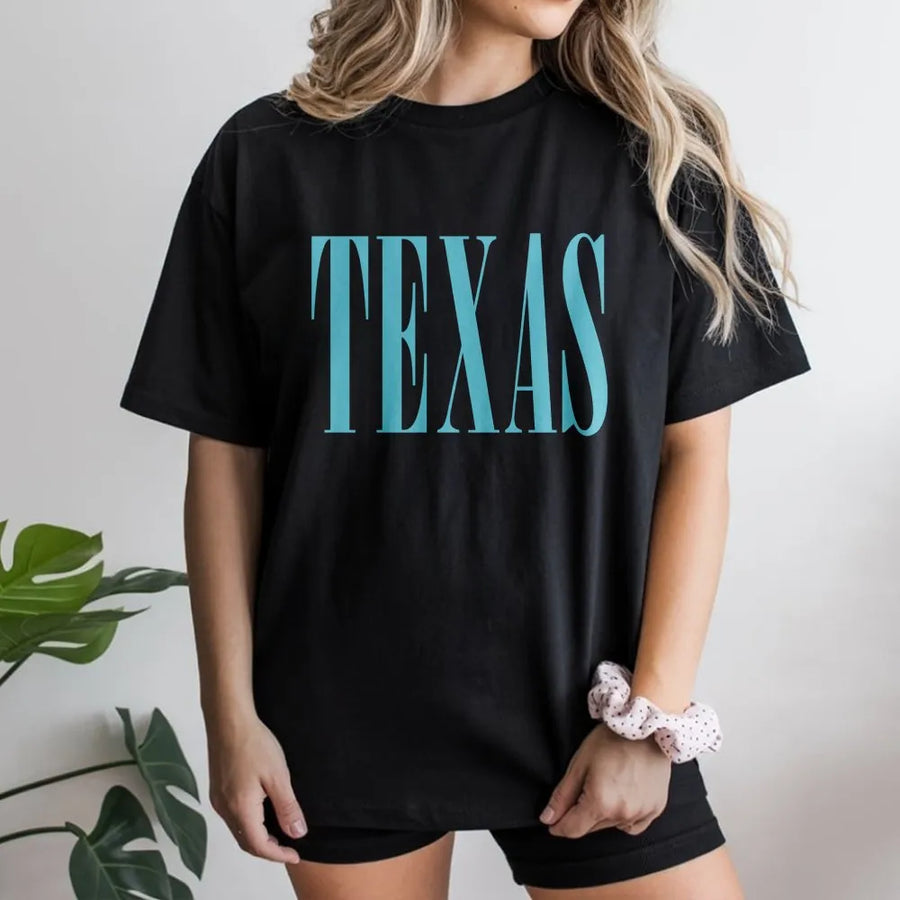 Texas T-Shirt | Minimalist Serif Font Crewneck | Soft Cotton Blend Pullover | Texas Pride Souvenir Gift for Men & Women