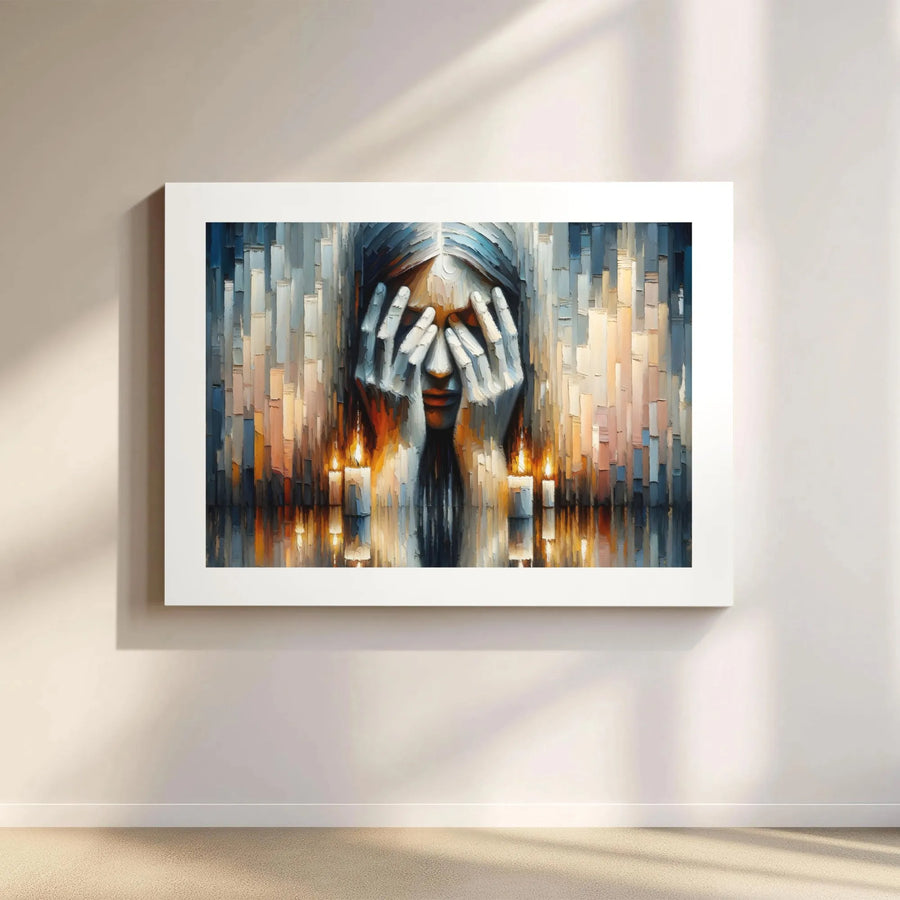 Abstract Sorrowful Woman Canvas | Emotional Candlelight Portrait Wall Art | Premium Gallery Wrap Print | Thoughtful Home Decor Gift for Her