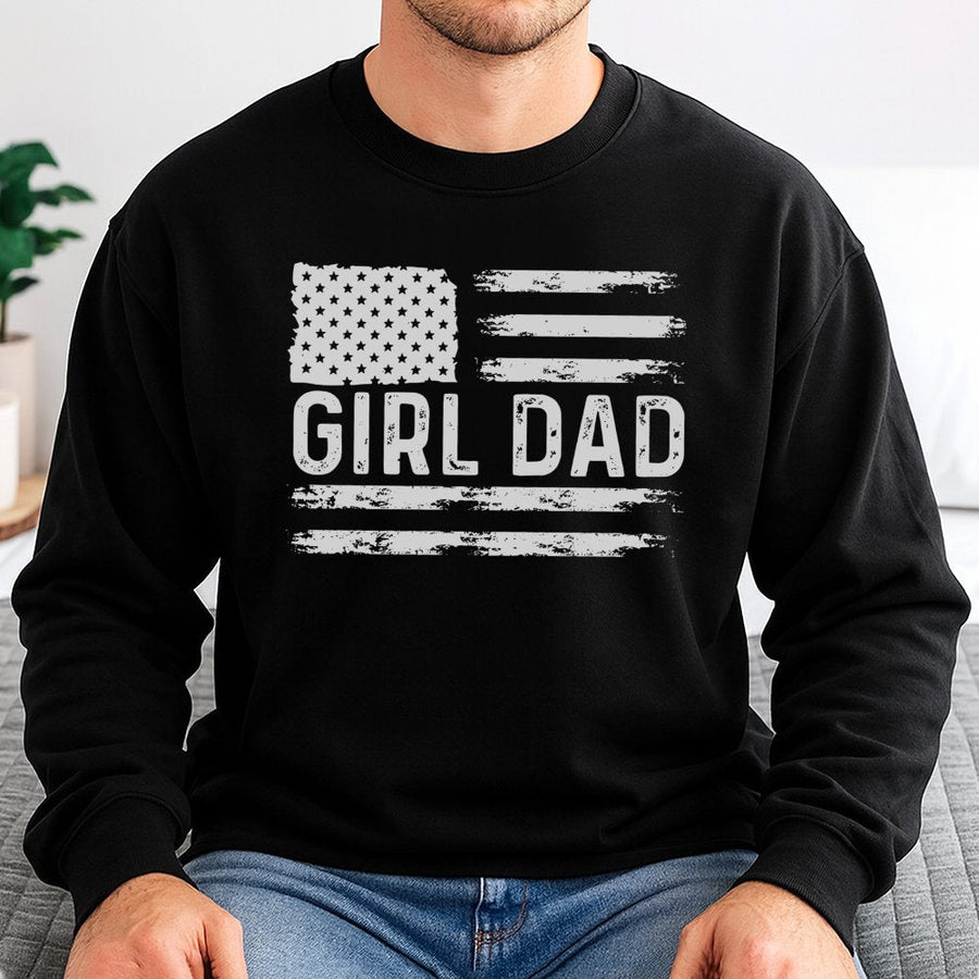 Girl Dad Sweatshirt | Distressed USA Flag Graphic Print | Premium Cotton Blend | Patriotic Father's Day 2026 Gift for Men