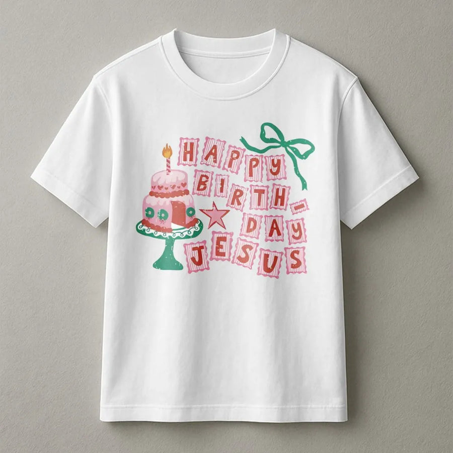 Happy Birthday Jesus T-Shirt | Cute Christmas Cake Graphic Design | Premium Cotton Religious Apparel | Faith-Based Holiday Gift for Women and Men