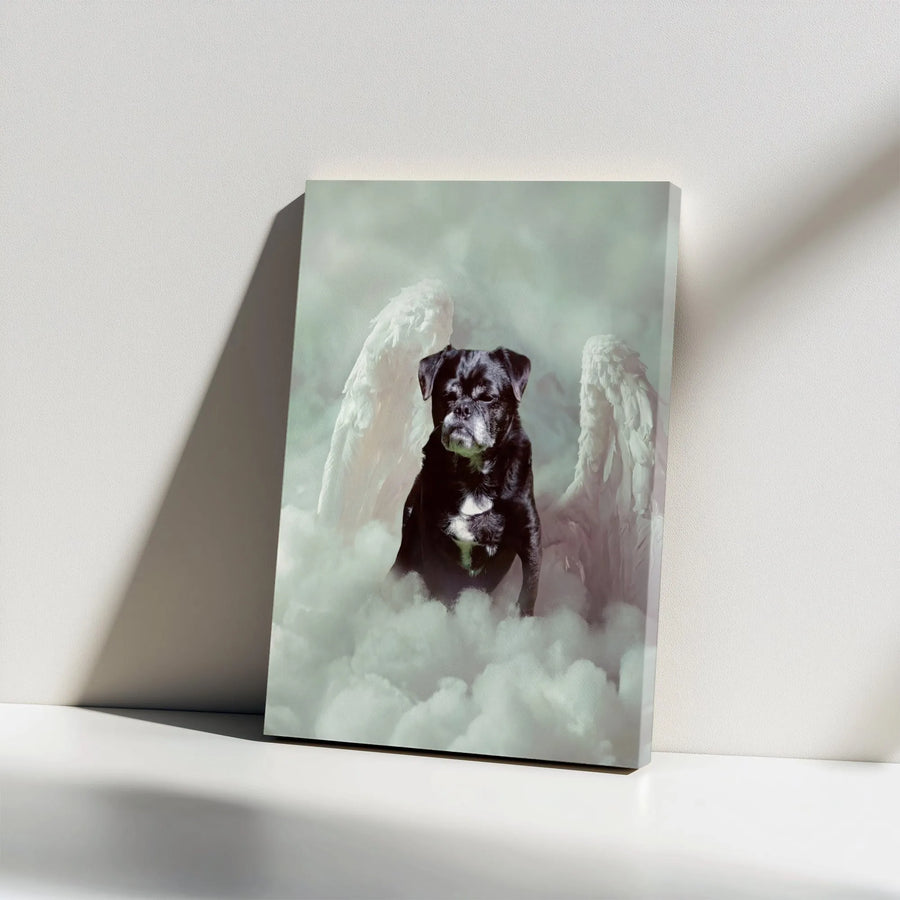 Pug Memorial Canvas | Black Pug with Angel Wings Art Print | Premium Gallery Wrapped Canvas | Sympathy Gift for Dog Loss