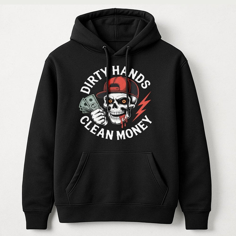 Dirty Hands Clean Money Hoodie | Skull Graphic Workwear Design | Premium Cotton-Poly Blend | Gift For Mechanics And Blue Collar Workers