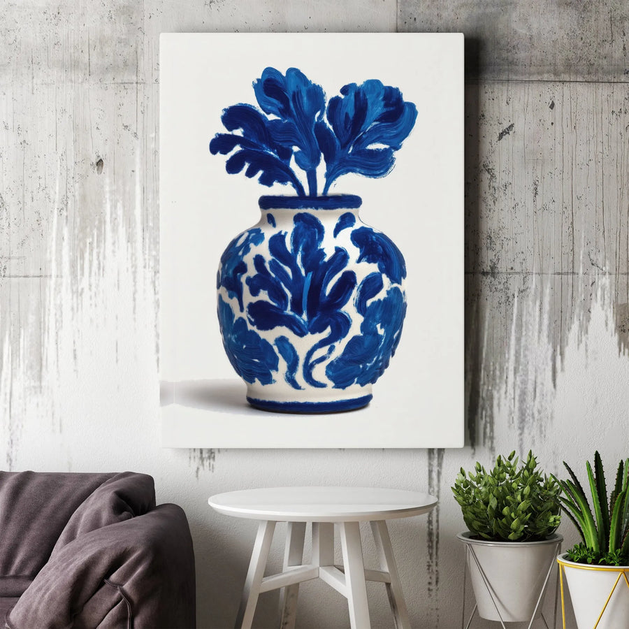 Blue and White Vase Canvas Print | Modern Painterly Botanical Art | Premium Gallery Wrapped Canvas | Elegant Living Room Decor Gift