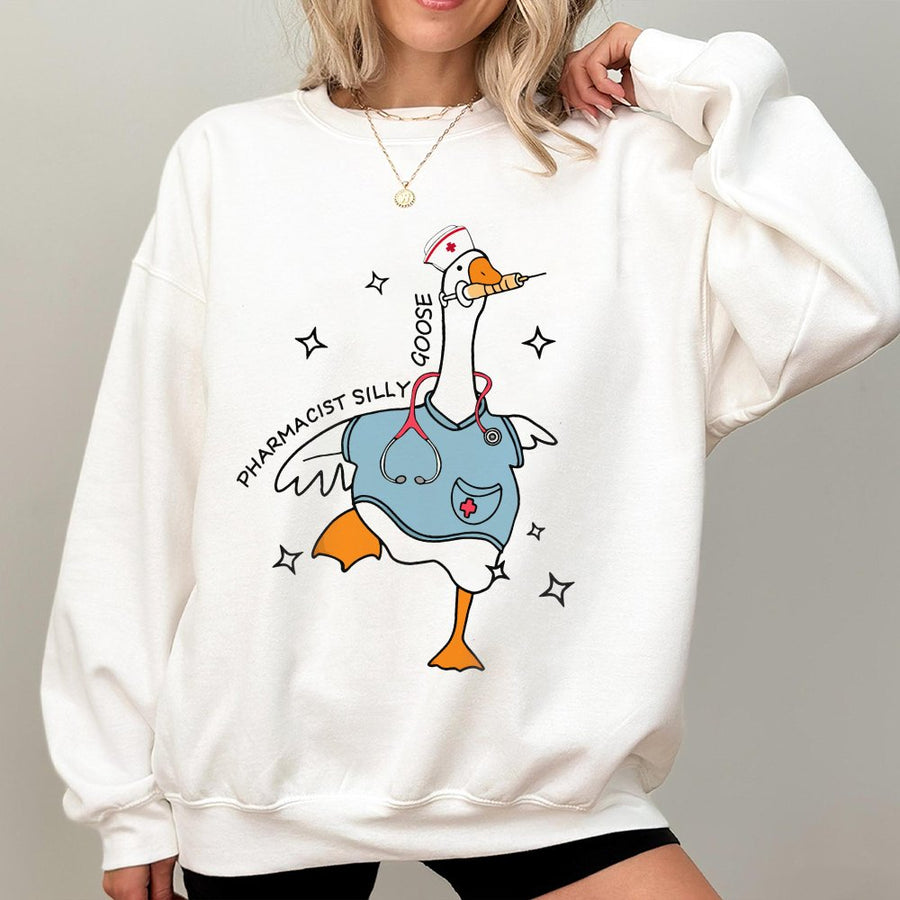 Pharmacist Silly Goose Sweatshirt | Funny Medical Professional Crewneck | Soft Cotton Blend | Unique Pharmacy Student Nurse Appreciation Gift