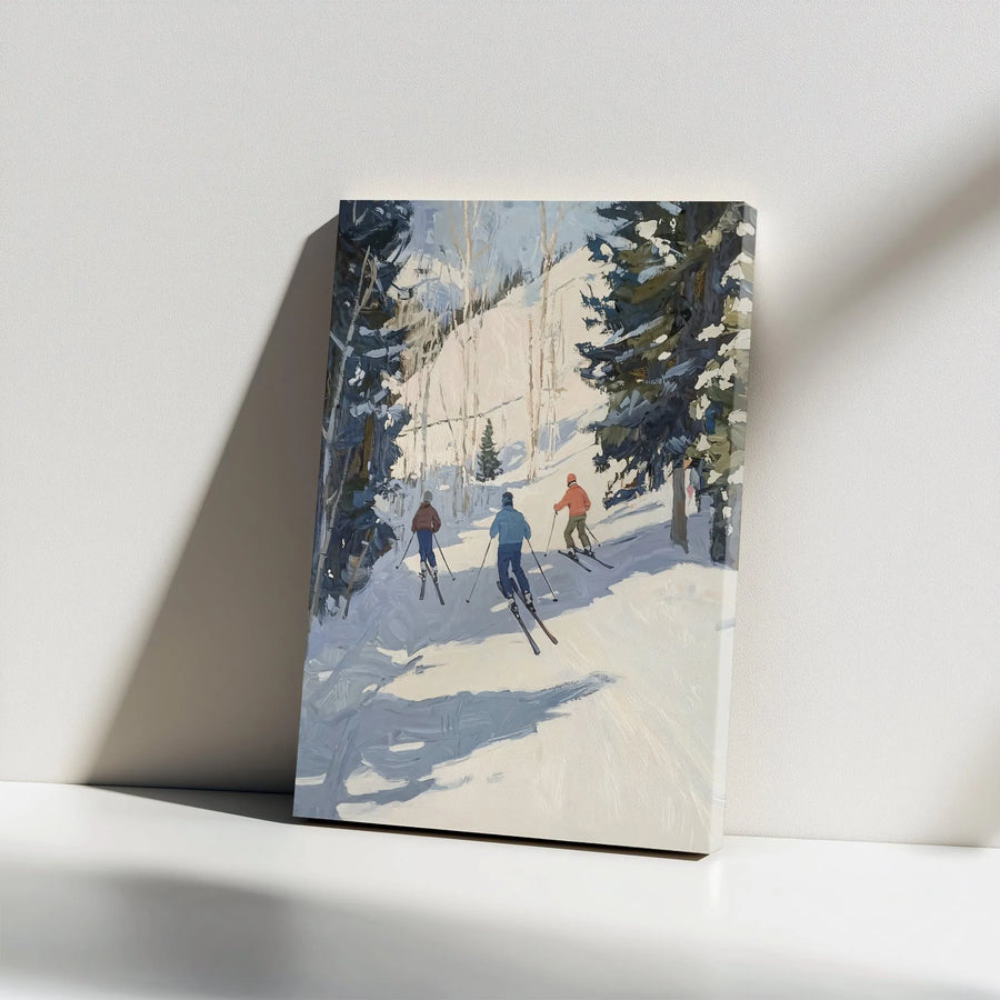 Skiing Mountain Canvas Print | Impressionist Ski Slope Art | Premium Gallery Wrap | Gift for Skier & Cabin Decor