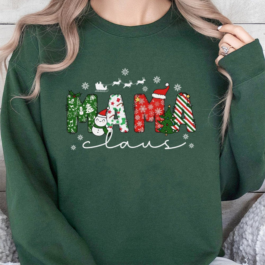 Mama Claus Christmas Sweatshirt | Festive Holiday Graphic Print | Cotton Polyester Blend | Cozy Gift For Mom