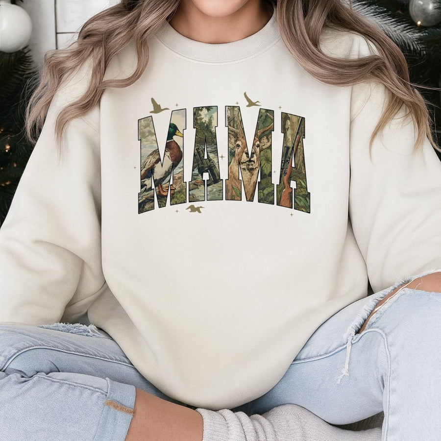 Hunting Mama Sweatshirt | Deer Duck Hunter Nature Graphic | Premium Cotton Blend | Gift for Outdoorsy Women and Mom