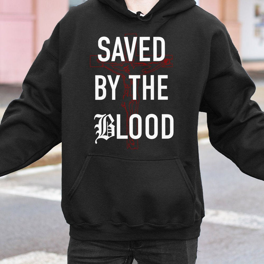 Saved By The Blood Hoodie | Religious Cross Jesus Graphic | Premium Cotton Blend | Christian Faith Gift For Men & Women
