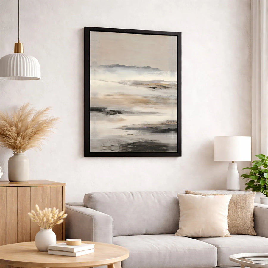 Abstract Landscape Canvas Art | Neutral Beige and Grey Tone Wall Decor | 1.25-Inch Gallery Wrap | Modern Minimalist Home Office Decor