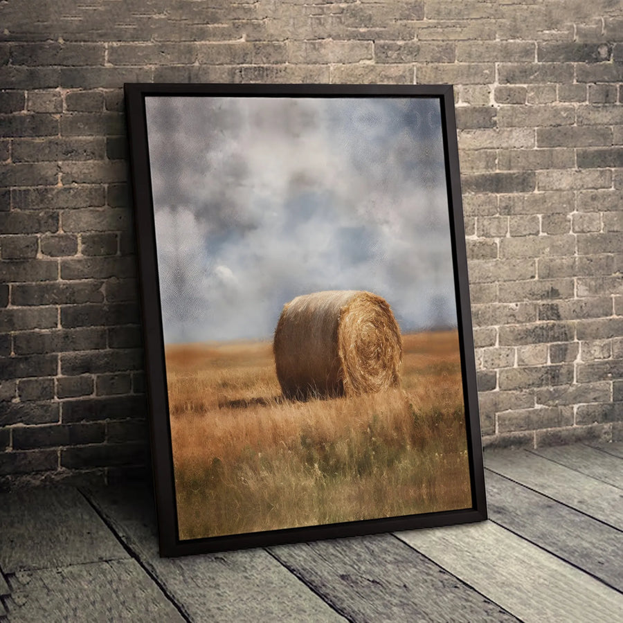Farmhouse Hay Bale Canvas Wall Art | Golden Wheat Field Landscape Painting | Gallery Quality 1.25-inch Profile | Rustic Country Home Decor Gift