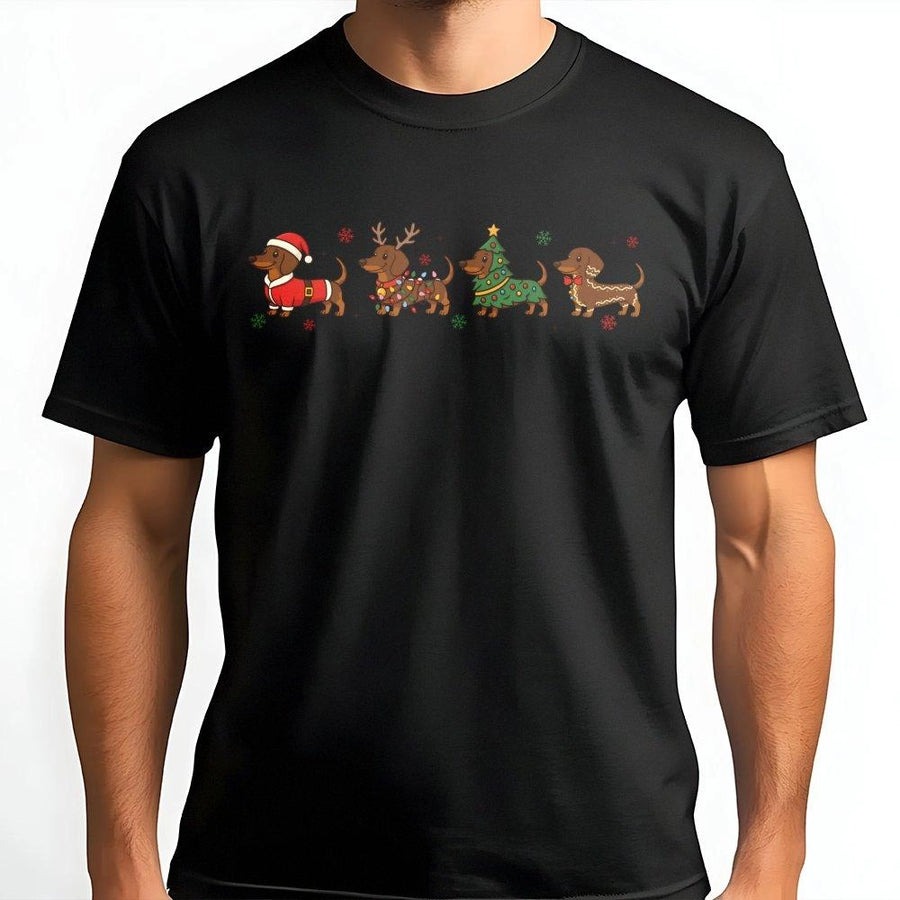 Christmas Dachshund T-Shirt | Festive Weiner Dog Holiday Graphic | 100% Premium Cotton Tee | Cute Puppy Dog Lover Gift