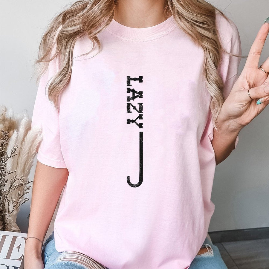 Lazy J Brand Logo T-Shirt | Distressed Vertical Typography Design | Premium 100% Cotton Apparel | Western Ranch Lifestyle Gift For Men And Women