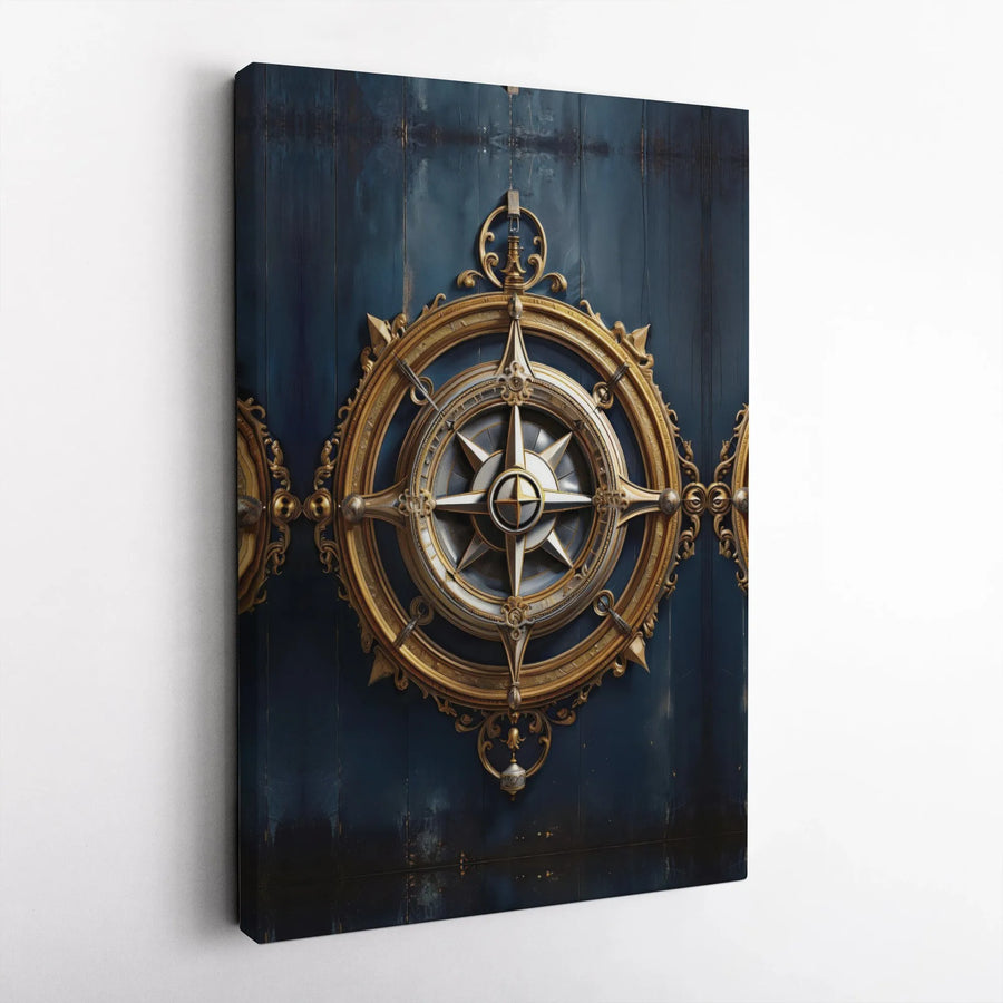 Vintage Compass Canvas Wall Art | Ornate Gold & Silver Nautical Design | Premium Gallery Wrapped Canvas | Collector's Gift for Traveler