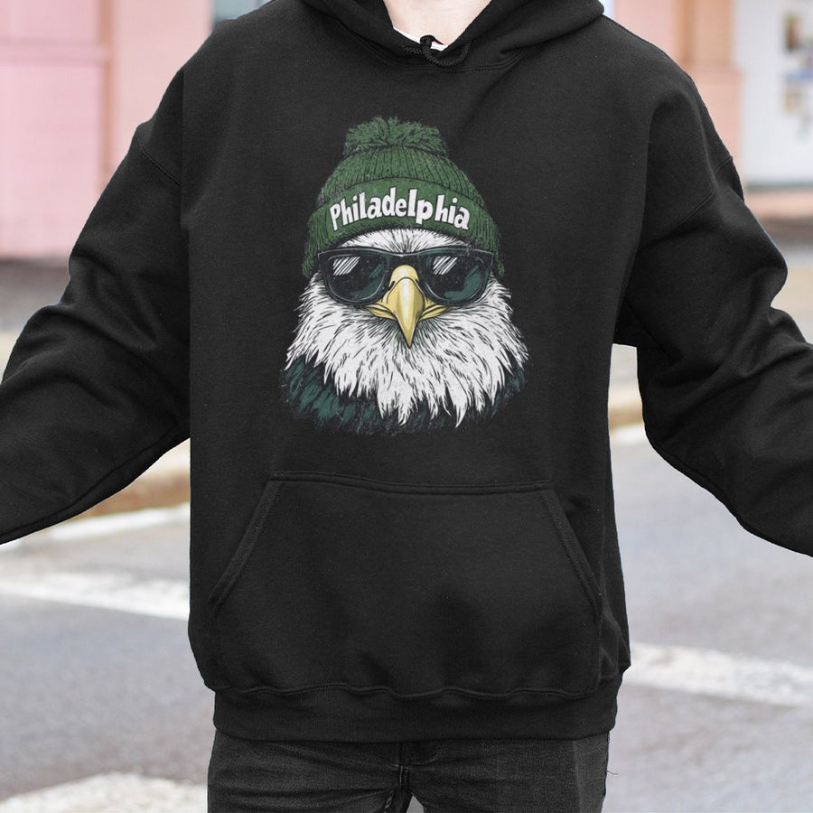 Philadelphia Eagle With Sunglasses And Beanie Hoodie