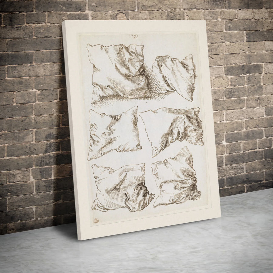 Albrecht Dürer Six Pillows Canvas Print | 1493 Vintage Drapery Sketch | Premium Gallery Wrap Canvas | Classic Art Collector Gift for Art Historian
