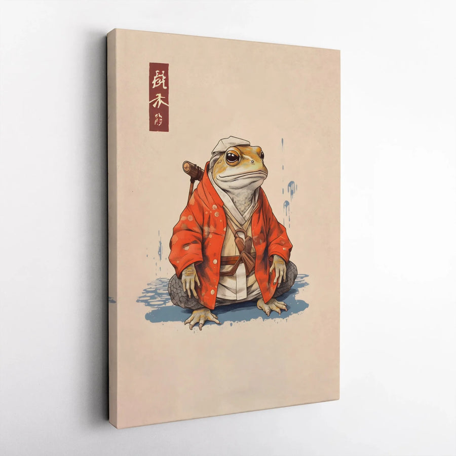 Samurai Toad Wall Art | Japanese Ukiyo-E Traveler Canvas | Gallery-Wrapped Premium Print | Unique Gift for Animal Lovers and Japan Enthusiasts