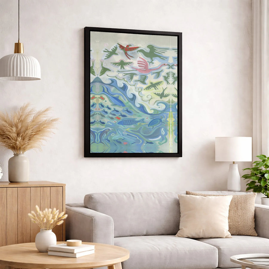 Ocean Wildlife Canvas Wall Art | Birds And Fish Abstract Coastal Print | Premium Gallery-Wrapped 1.25" Profile | Nautical Home Decor Gift