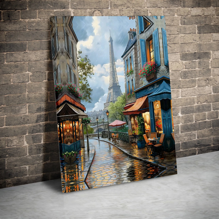 Paris Street Canvas Wall Art | Rainy Eiffel Tower Impressionist Print | Premium 1.25-Inch Gallery Wrap | Romantic Home Decor Gift