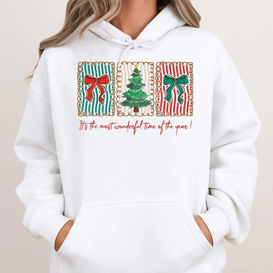 Christmas Tree Hoodie | Retro Coquette Holiday Graphic Sweatshirt | Premium Cotton Blend | Most Wonderful Time of the Year Gift