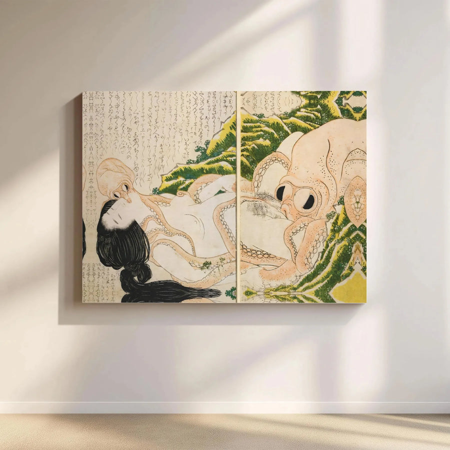 Hokusai The Dream of the Fisherman's Wife Canvas Art | Famous Ukiyo-e Octopus Woodblock Print | Premium Stretched Canvas | Vintage Japanese Art Collector Gift