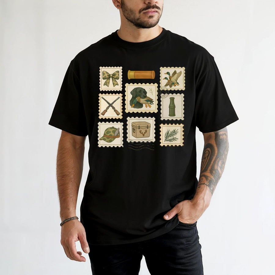 Duck Hunting T-Shirt | Vintage Stamp Collage Graphic | 100% Soft Cotton Tee | Cute Coquette Country Lifestyle Gift for Her