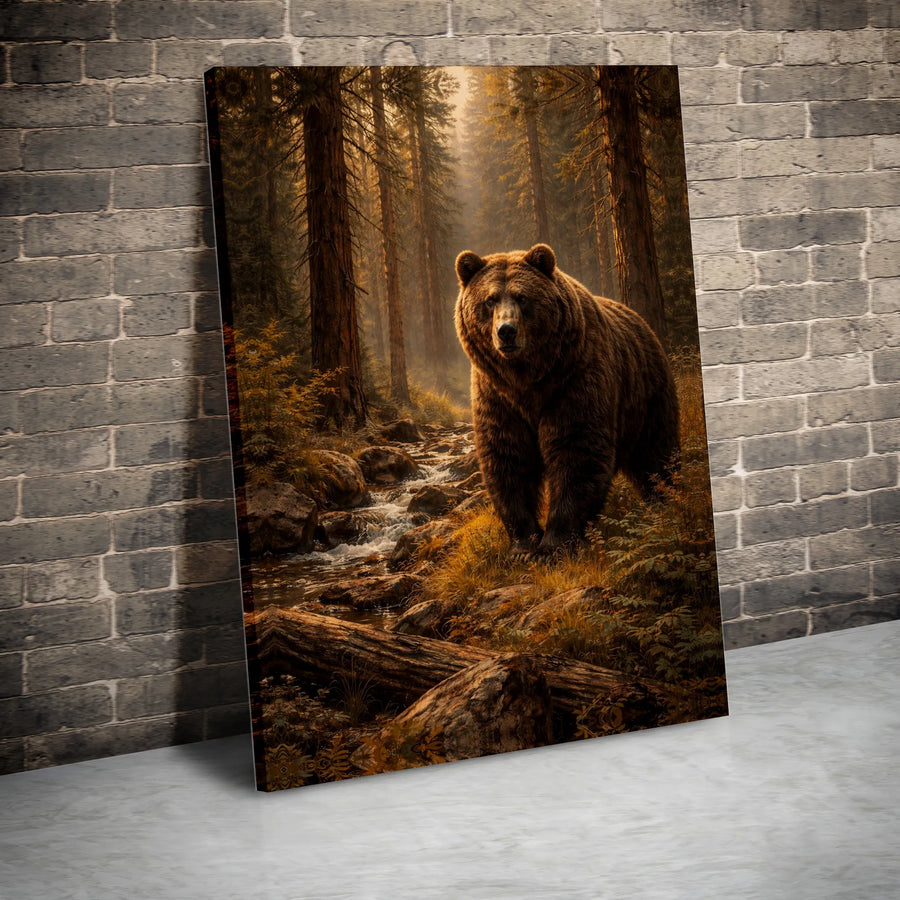 Grizzly Bear Canvas Wall Art | Majestic Forest Wildlife Print | Premium Fade-Resistant Gallery Wrap | Rustic Nature Decor for Home or Cabin