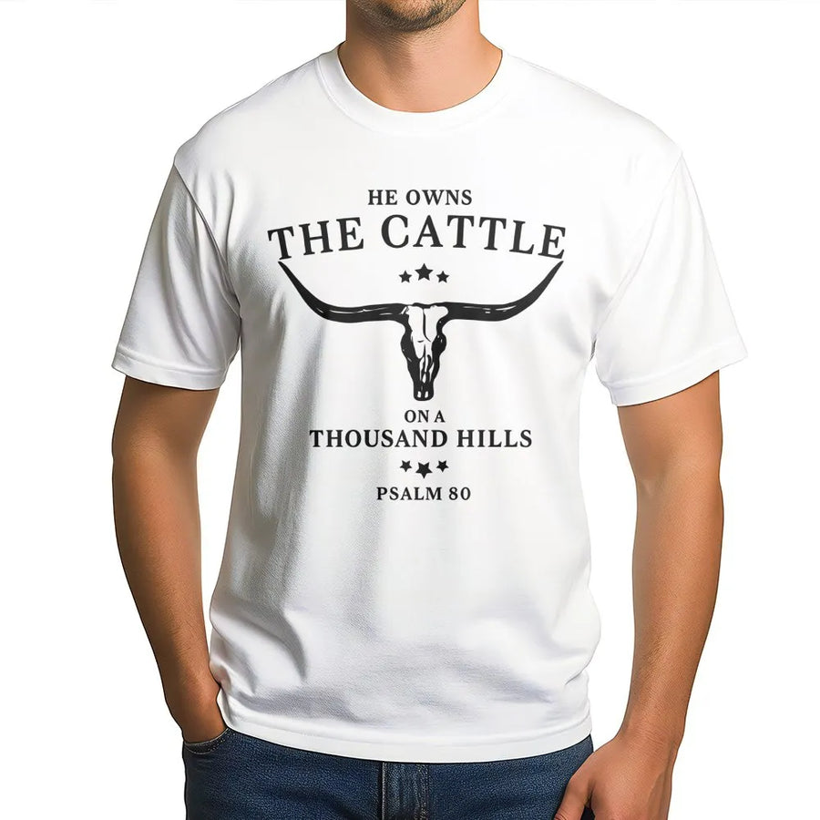 Psalm 50:10 Cattle On A Thousand Hills T-Shirt | Western Bible Verse Graphic | Premium Cotton Unisex Tee | Faith-Based Christian Gift