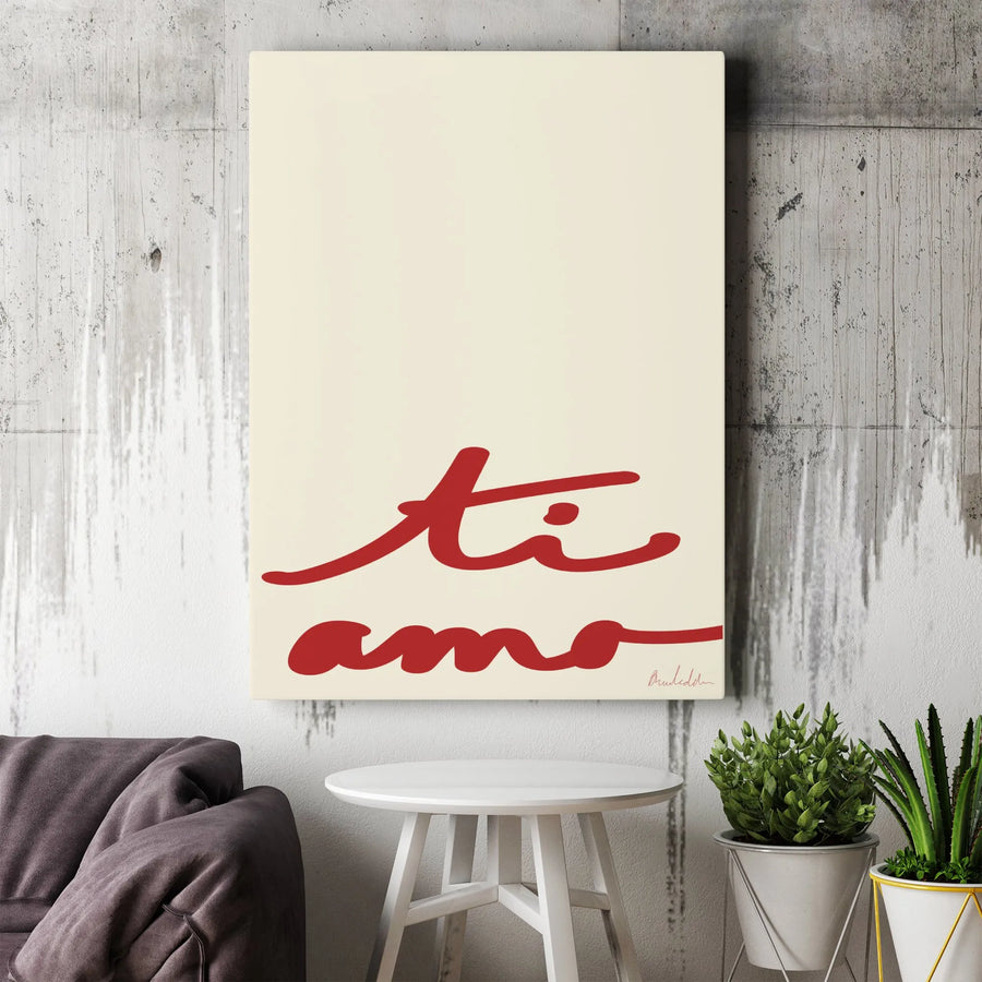 Ti Amo Canvas Print | Minimalist Italian Quote Wall Art | 1.25" Thick Gallery Wrap | Modern Romantic Home Decor Gift for Couple