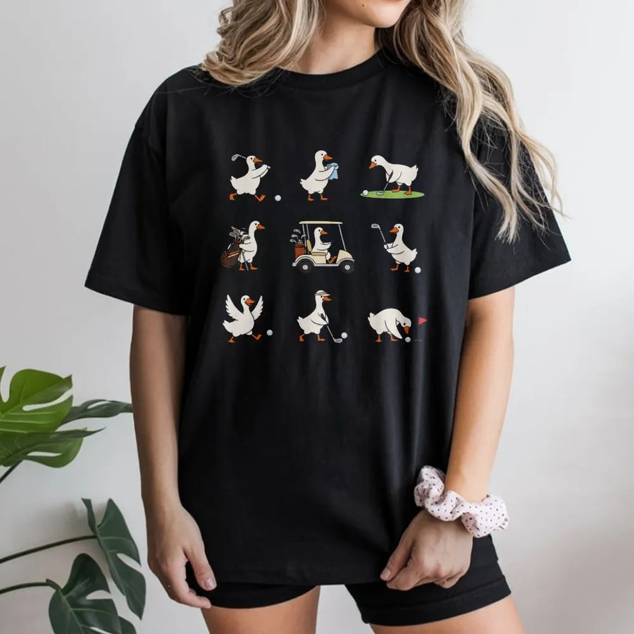 Funny Goose Golf T-Shirt | Whimsical Cartoon Geese Graphic Pullover | Soft Cotton-Blend Sweatshirt | Premium Gift for Golfer
