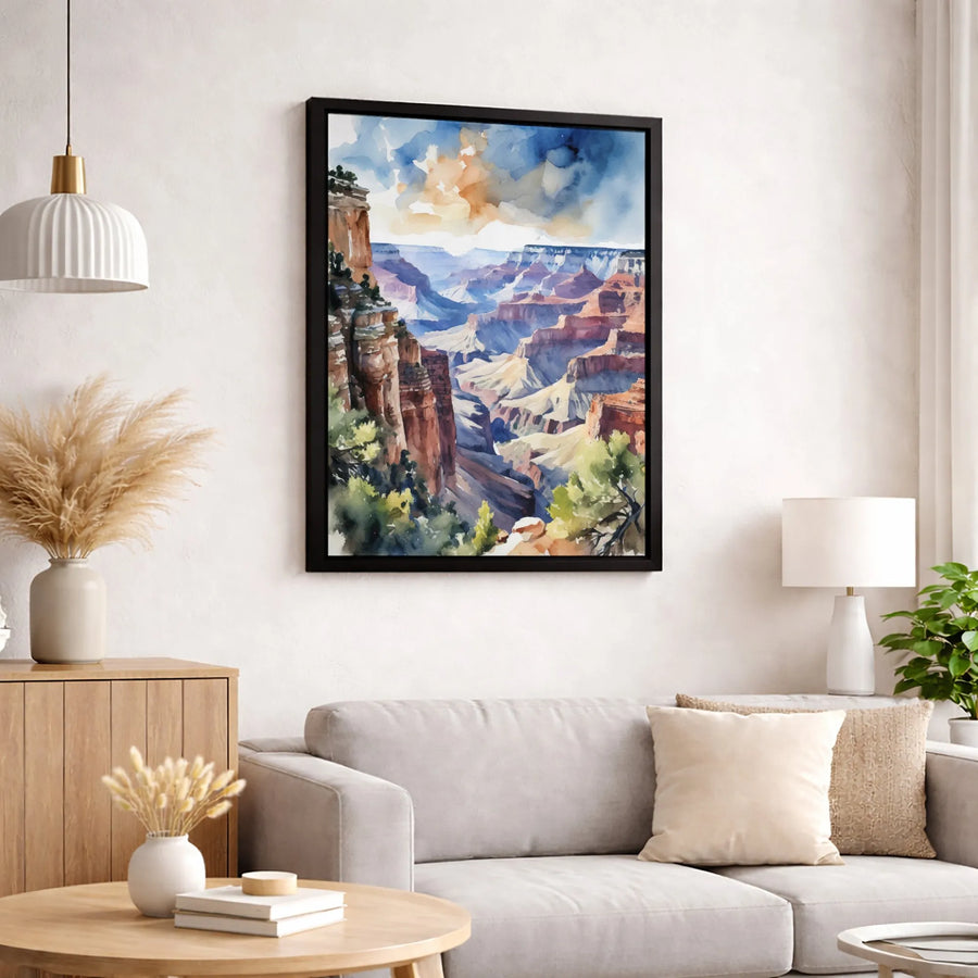 Grand Canyon Wall Art | Watercolor National Park Landscape | Premium Gallery Wrapped Canvas | Nature Lover Home Decor Gift